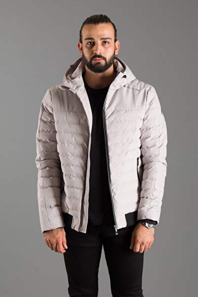 ZEKİ ÖZER Men's Beige Hooded Puffer Coat