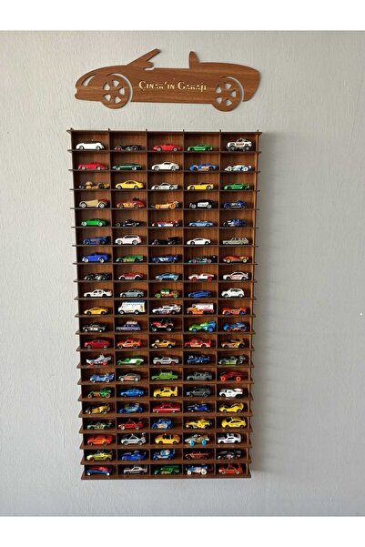 CrDesign 1/64 Oyuncak Araba Rafı Dikey 100'lü Ceviz