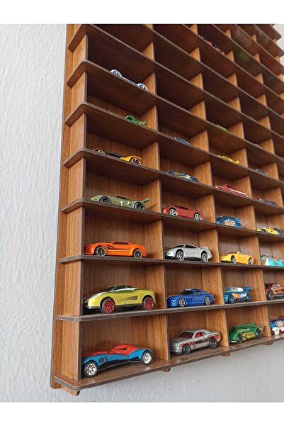CrDesign 1/64 Oyuncak Araba Rafı Dikey 100'lü Ceviz