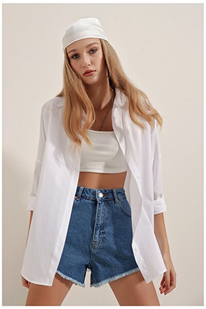 ubmbutik قميص أبيض طويل أساسي كبير الحجم