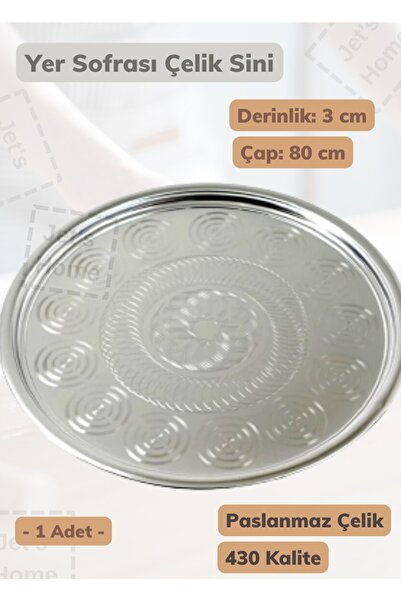 Jet's Home Yer Sofrası Sini 80 Cm Çelik Tepsi Tepsi Paslanmaz