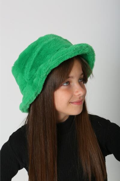 MARBERRY Green Plush Soft BucKet - Girl's Hat