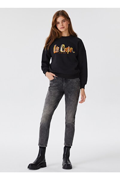 Lee Cooper O Neck Printed Black Women's Sweatshirt 231 Lcf 241016 Tıla Black