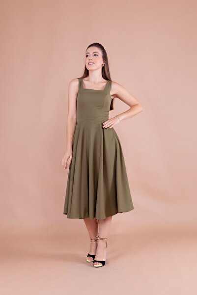 Bidoluelbise Women's Square Collar Midi Dress