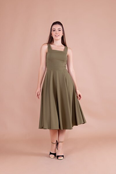 Bidoluelbise Women's Square Collar Midi Dress