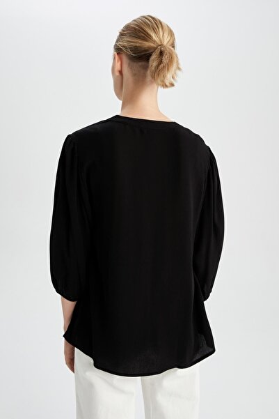 DeFacto Detailní blůza s polorukávy s výstřihem do V