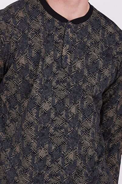 Arnetta Yakası Düğmeli Siyah Erkek Uzun Kol Pijama Takım