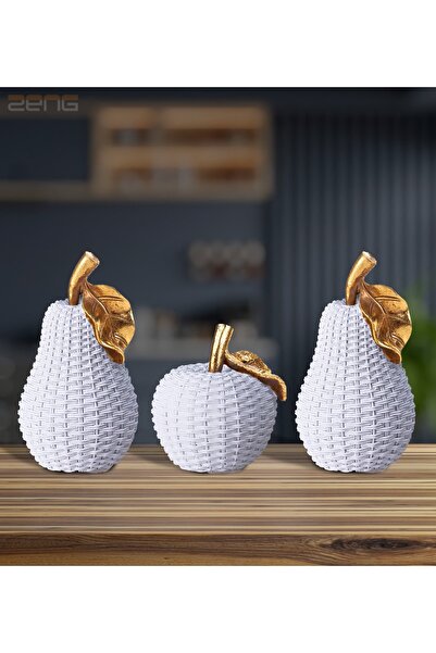 ZENG Dekoratif Obje Biblo Elma Armut Obje Set 3'lü Set