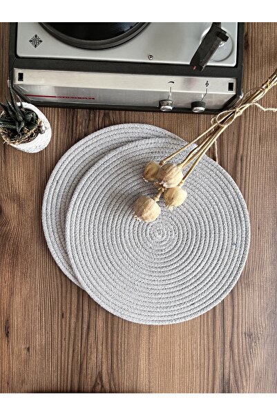 KARNAVAL HOME لوح من الخيزران المحبوك باللون الرمادي من الجوت الأمريكي مكون من 4 قطع