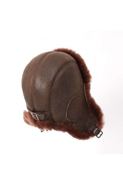 Mumcu's Leather Men's Leather Furry Winter Aviator Pilot Hat