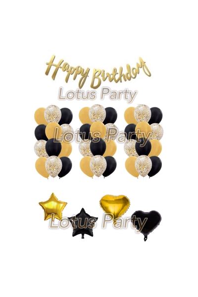 LOTUS PARTY مجموعة عيد الميلاد - 36 بالونًا ذهبيًا أسودًا مزينًا بالترتر - قل...