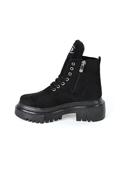 M.P. Mp 222-3471ft Siyah Nubuk Fermuarlı Kız Çocuk Düz Bot