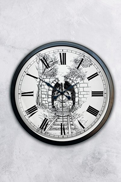 AİB STORE هدية ساعة حائط قطار معدنية سوداء مقاس 40 سم