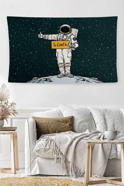 BAMBAŞKA MODA Astronaut World Designed - Husă decorativă de perete lavabilă și rezistentă la ținere Bmdö-2008
