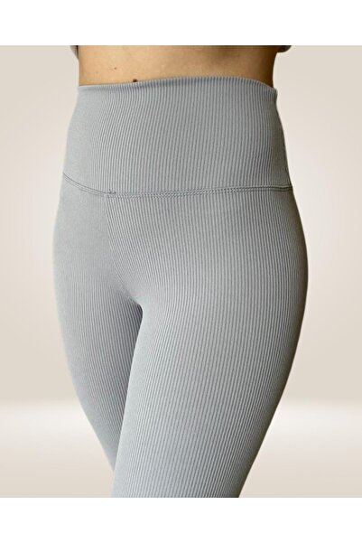 Ciela Women's Light Gray High Waist Ribbed Lycra Recovery Leggings