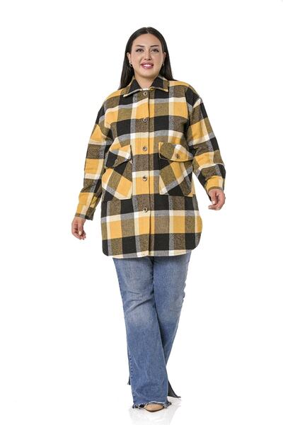 DISENTIS MODEST Large Size Shirt Collar Skirt Oval Cut Flap Pocket Lumberjack Mustard Jacket Shirt