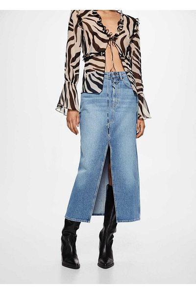 MANGO Woman Fusta Denim - Detaliată cu fantă