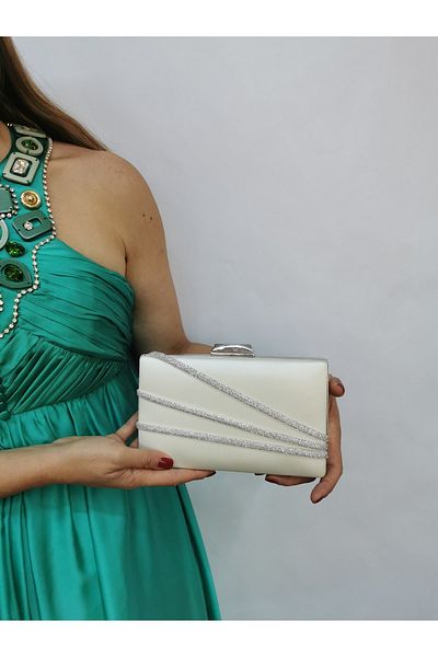 NAZART Γυναικείο βραδινό φόρεμα από σατέν πέτρα Clutch