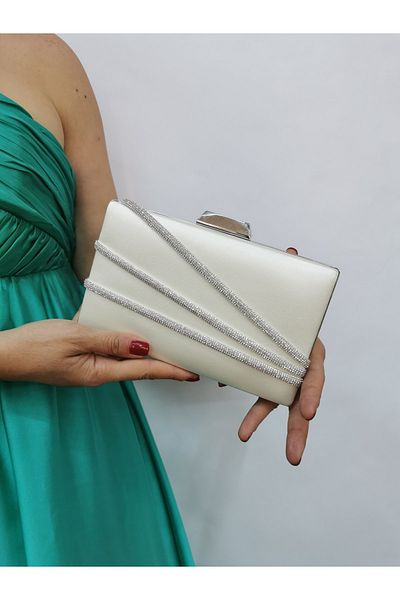 NAZART Γυναικείο βραδινό φόρεμα από σατέν πέτρα Clutch