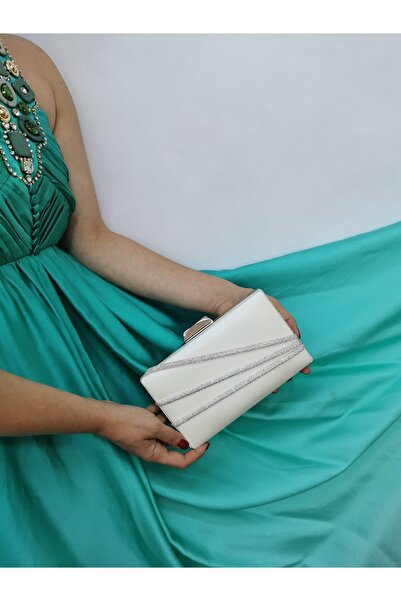 NAZART Γυναικείο βραδινό φόρεμα από σατέν πέτρα Clutch