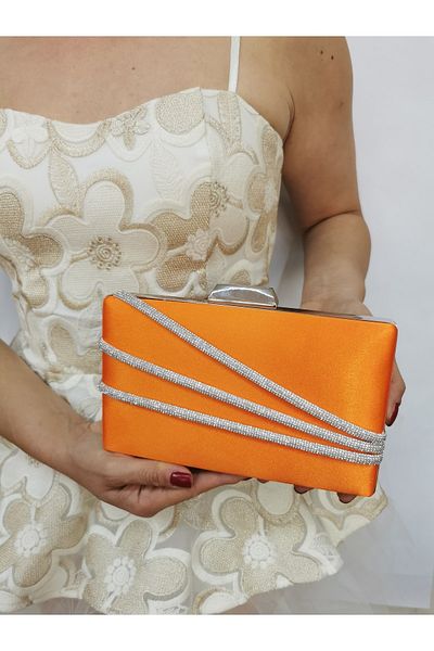 NAZART Rochie de seara de dama satin Stone Orange Geanta de seara portofoliu