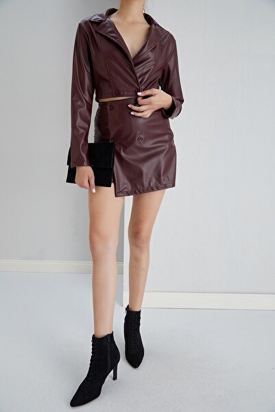 winmoda Set Fustă Si Sacou Pantaloni Scurt Imitatie Piele