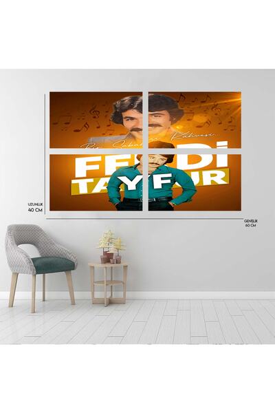 TAKIFİX Ferdi Tayfur Tasarımlı 4 Parça 40x60 Cm Retro Ahşap Tablo