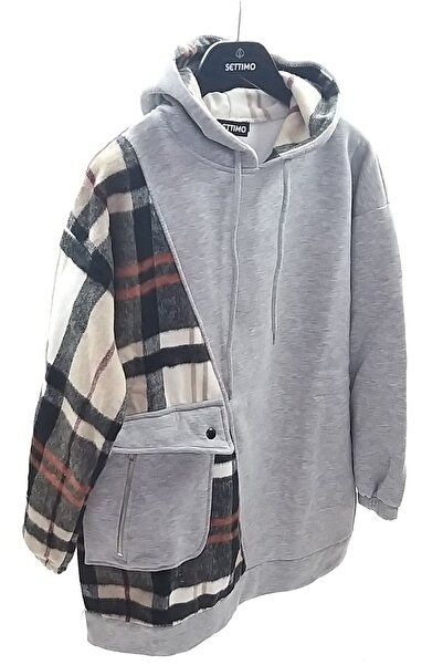 Settimo -lsk Alt Üst Gri Takım Ekose Detaylı Tunik