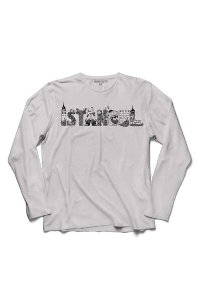 Kendim Seçtim Tricou alb cu mânecă lungă otomană cu siluetă istorică Istanbul pentru bărbați
