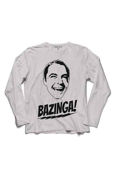 Kendim Seçtim تي شيرت رجالي أبيض بأكمام من Bazinga Joke The Big Bang Theory Sheldon Cooper