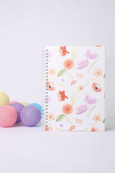 paperlab A5 Poppy Patterned Spiral Hard Cover Unlined Notebook