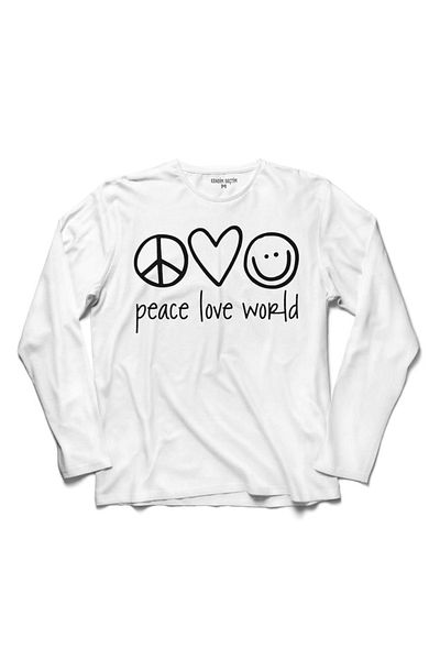 Kendim Seçtim Tricou cu mânecă lungă Peace Love World Smile Be Positive