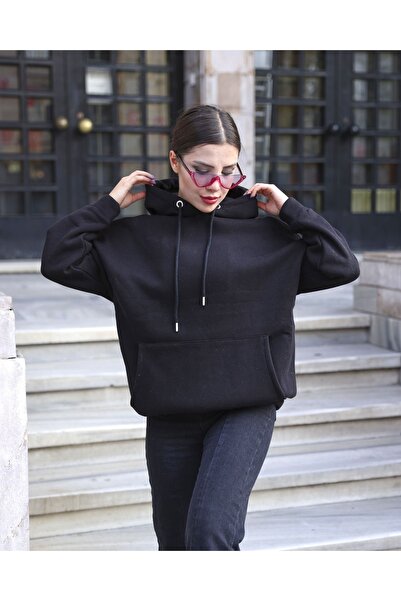 mypagebutik Μαύρο φούτερ με απλή κουκούλα