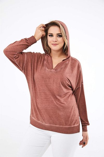 Seamoda Large Size Women's Daily Comfortable Women's Sweat-tile with Placket and Skirt Slit Detail