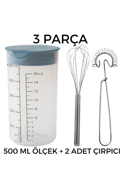 IKEA 3lü Set 2 Adet Paslanmaz Çelik Çırpıcı 1 Adet 500 Ml Plastik Ölçü Kabı S...