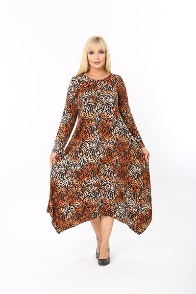 Mezura Women's Plus Size Long Sleeve Asymmetrical Cut Skirt Viscose Fabric Dress