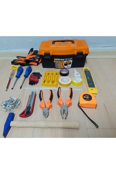 Depolife Çantalı Alet Takım Seti 19 Saatçi Tornavida Metre Çekiç Pense Yankeski Su Terazisi Alyan Vida Dubel