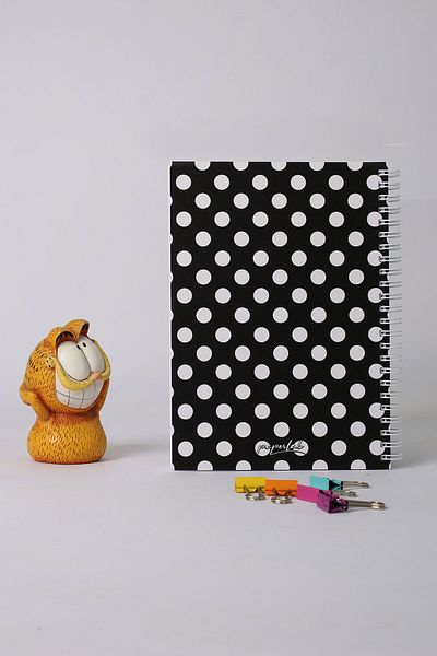 paperlab A5 Black Polka Dot Striped Spiral Notebook