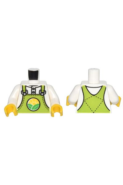 LEGO الأصلي Moc مخصص Minifigure Minifigure الجسم الجذع الفستق الأخضر وزرة قميص أبيض مزارع
