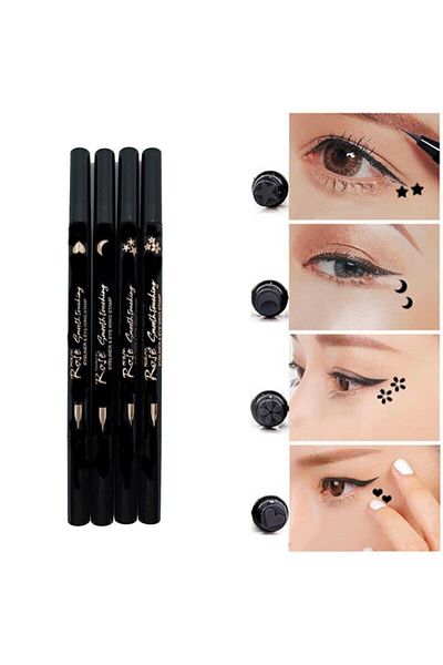 Roesıe Rose Double Sided Moon - Star - Heart and Flower Patterned Pen Eyeliner 4 Pieces
