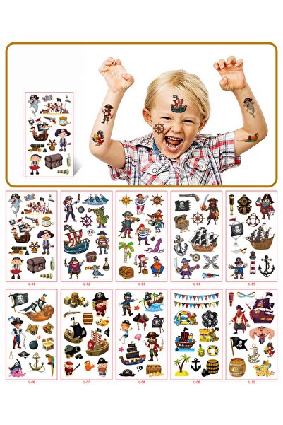 Bluoksweet Korsan Temalı 10 Yaprak Çocuk Geçici Dövme