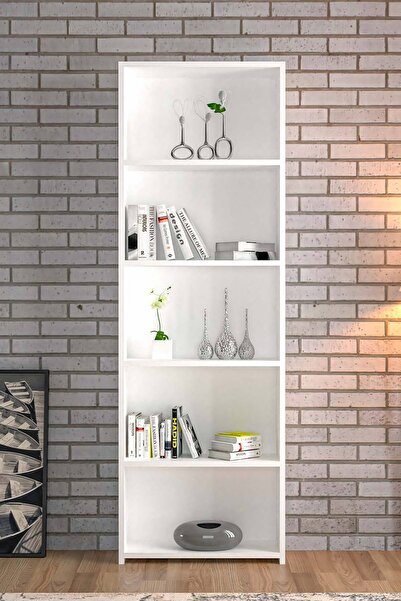 EGEMODÜLER 5 Raflı Beyaz Kitaplık Oyuncak Dosya Ofis Ev Modern Kitaplık Raf