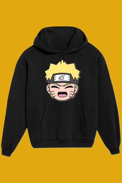 IvırZıvır Hanorac negru unisex cu imprimeu Naruto