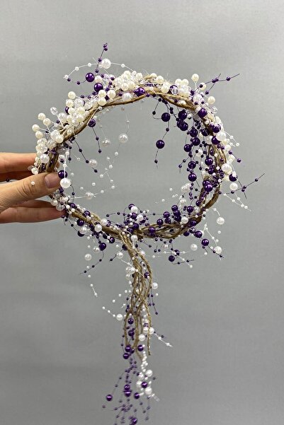 Limelia Булчинска корона от кристали, кремави перли и слама