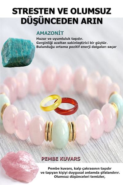 NehirTaş Certified Natural Stone Stress and Panic Attack Bracelet (Send with 1 Agate Ring)