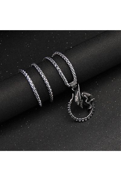 Viking Men's Necklace - Alien Gothic Creature Antique 316L Steel