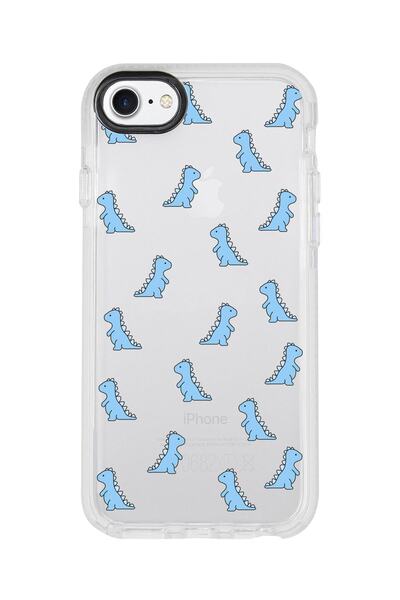 shoptocase Iphone Se 2020 Beyaz Kenarlı Anti Shock Mavi Dinazor Tasarımlı Tel...