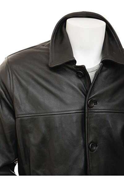 Derimont's Hakiki Deri Siyah Mostoles Düğmeli Erkek Deri Ceket