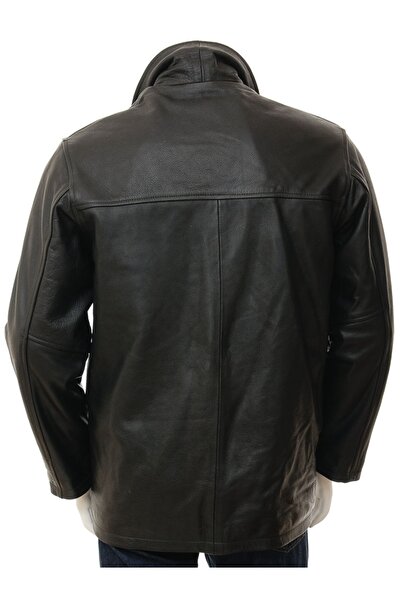 Derimont's Hakiki Deri Siyah Mostoles Düğmeli Erkek Deri Ceket