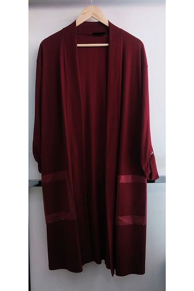 N.Y.YILDIZ Star Self-Line Patterned Pockets Leather Detailed Bead Printed Long Sandy Jacket